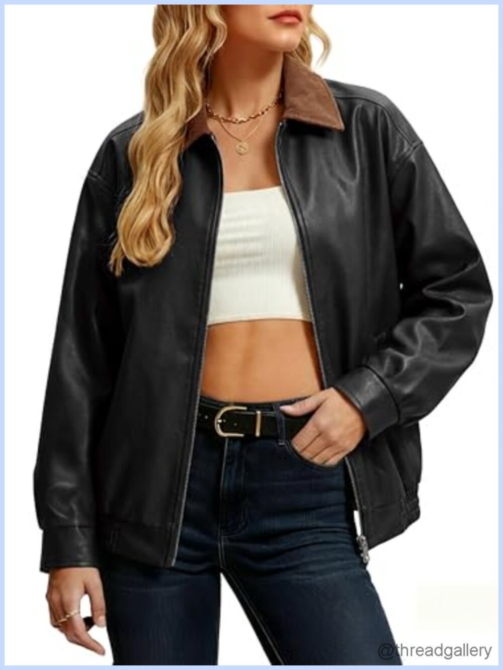 Faux Leather Bomber Jacket Oversized Motorcycle Zip Up Women